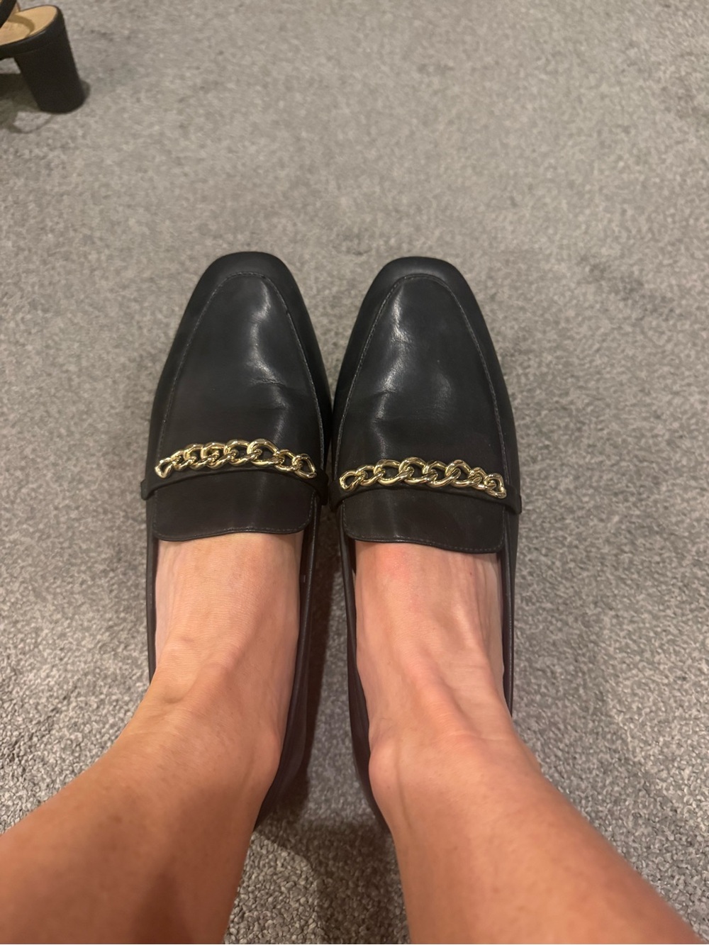 H&M Black Loafers with Gold Chain Accent